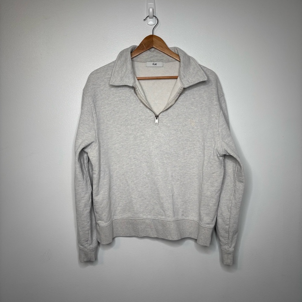 PLAC Half Zip Pullover Sweatshirt Men’s Small Gray Cotton Embroidered Logo